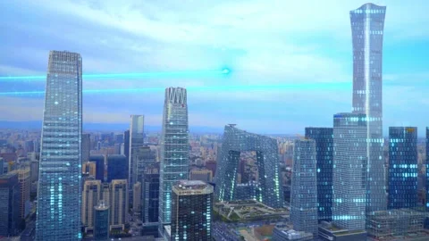 Information technology is everywhere，Future science and Technology City Stock Footage 145180278