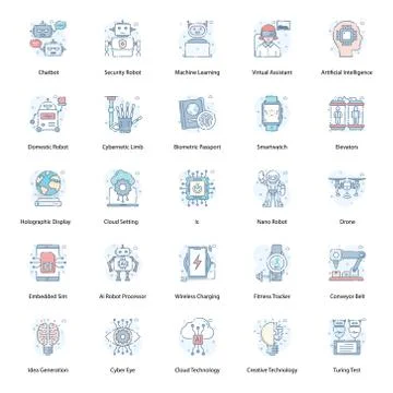Information Technology Flat Icons Pack Illustrazione stock