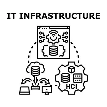 Information technology infrastructure managing data and network systems Stock Illustration