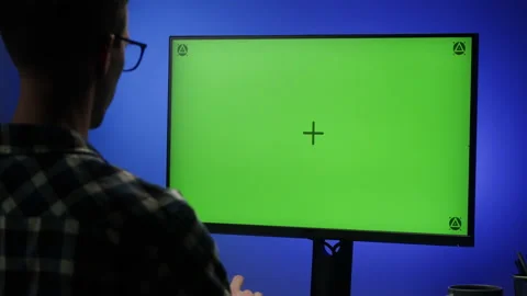 Information technology, IT business. Computer with chroma key screen. Programmer Stock Footage 220022318