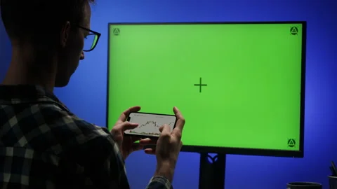 Information technology, IT business. Computer with chroma key screen. Programmer Stock Footage 220894812