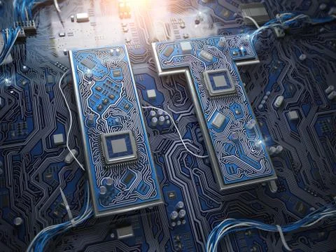 Information Technology IT text in form of computer chips with CPU. Stock Illustration