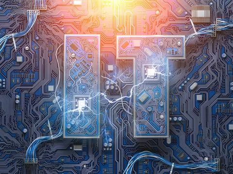 Information Technology IT text in form of computer chips with CPU. Informa... Stock-Fotos