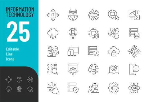 Information Technology Line Editable Icons set. Stock Illustration
