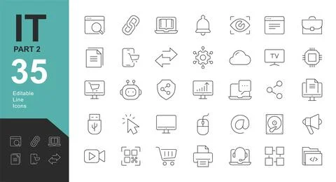 Information Technology Line Editable Icons set. 库存插图