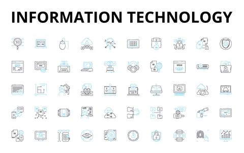 Information technology linear icons set. Digital, Nerk, Cloud, Cybersecurity Stock Illustration