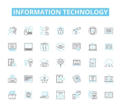 Information technology linear icons set. Digital, Nerk, Cloud, Cybersecurity 库存插图