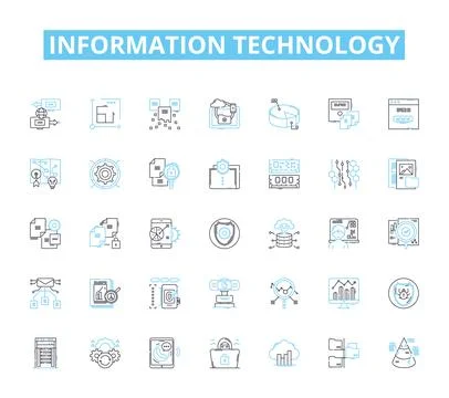 Information technology linear icons set. Digital, Nerk, Cloud, Cybersecurity Stock Illustration