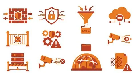 Information technology security and data filtering icon set. 库存插图
