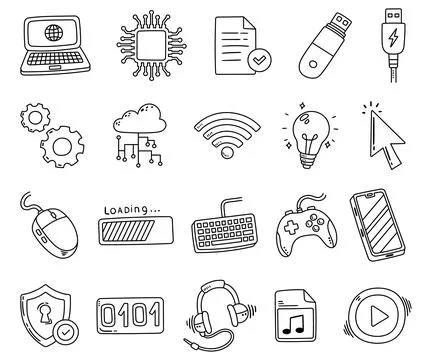 Information technology set in outline line Stock Illustration