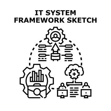 Information technology system framework sketching architecture Stock Illustration