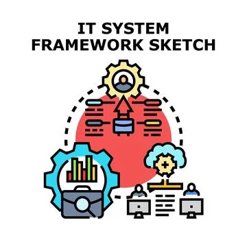 Information technology system framework sketching architecture Stock Illustration