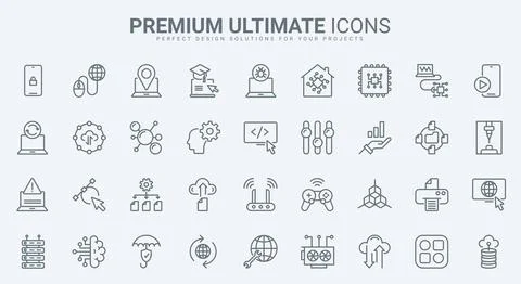 Information technology thin line icons set, internet network system and database Stock Illustration