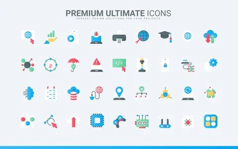 Information technology trendy flat icons set, internet network system and Stockillustratie