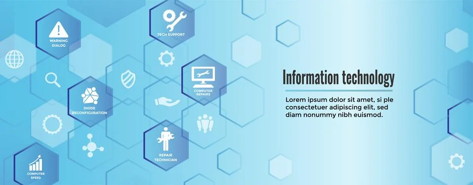 Information technology Web Header Banner with Wrench, Repairman, computer ico Illustrazione stock