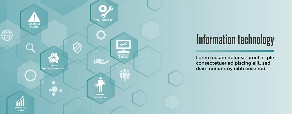 Information technology Web Header Banner with Wrench, Repairman, computer ico Illustrazione stock