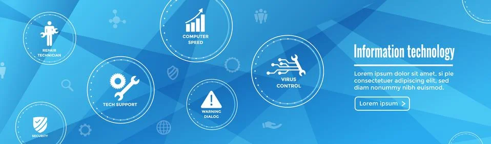 Information technology Web Header Banner with Wrench, Repairman, computer ico Stock Illustration