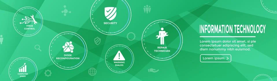 Information technology Web Header Banner with Wrench, Repairman, computer ico Illustrazione stock