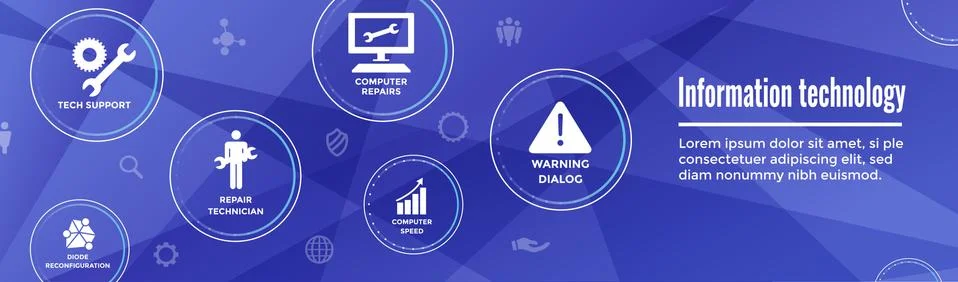 Information technology Web Header Banner with Wrench, Repairman, computer ico Illustrazione stock