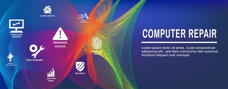 Information technology Web Header Banner with Wrench, Computer Repairman, com Illustrazione stock