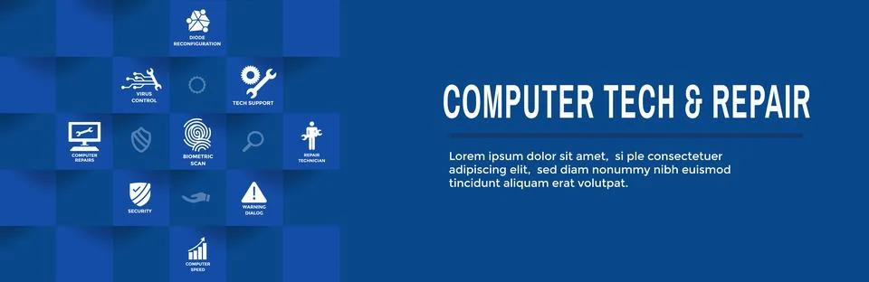 Information technology Web Header Banner with Wrench, Computer Repairman, c.. Illustrazione stock