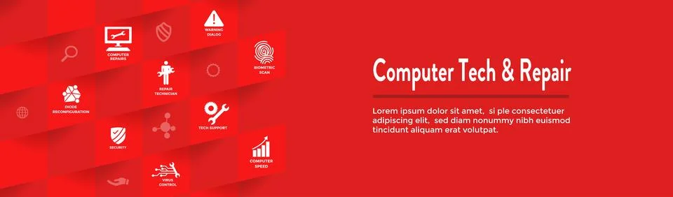 Information technology Web Header Banner with Wrench, Computer Repairman, c.. Illustrazione stock