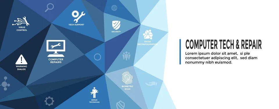 Information technology Web Header Banner with Wrench, Computer Repairman, c.. Stock Illustration