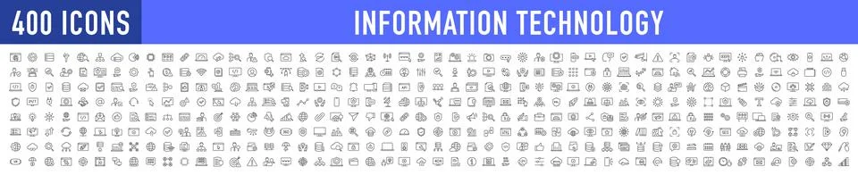 Information Technology web icon set in line style. Network, web design, web.. Stock Illustration