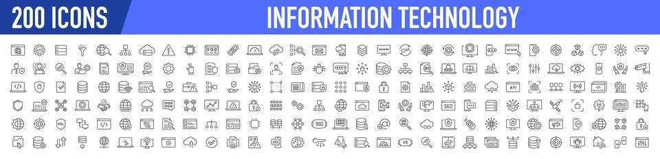 Information Technology web icon set in line style. Network, web design, web.. Illustrazione stock