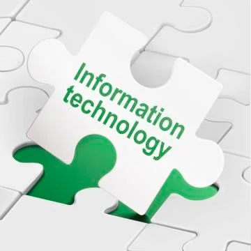 Information technology on white puzzle pieces 库存插图