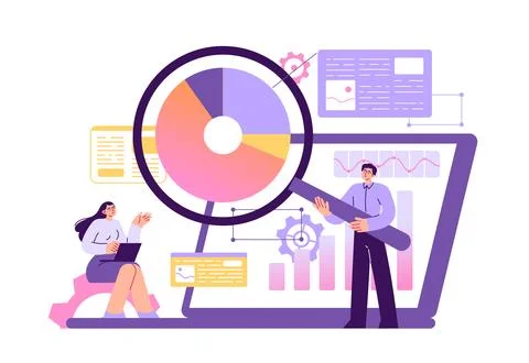 Information technology, workers analyze data 스톡 일러스트