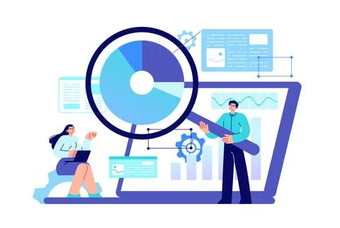 Information technology, workers analyze data Stock Illustration