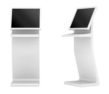 Information terminal. interactive kiosk on white background. 3d rendering Illustrazione stock
