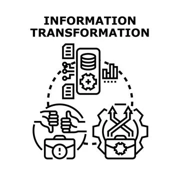 Information transformation process changing data management system Stock Illustration