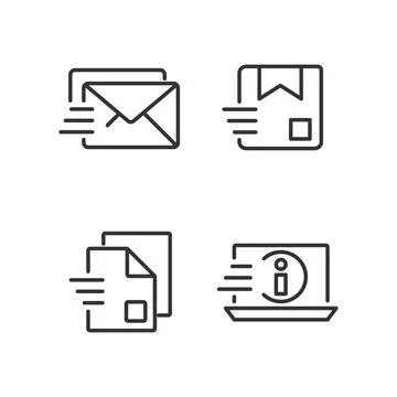 Information transmission pixel perfect linear icons set Stock Illustration