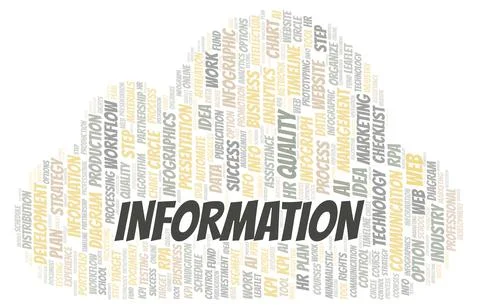 Information typography word cloud create with the text only. Illustrazione stock