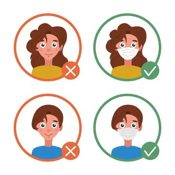 Information for visitors. With and without a mask. Individual protection Illustrazione stock