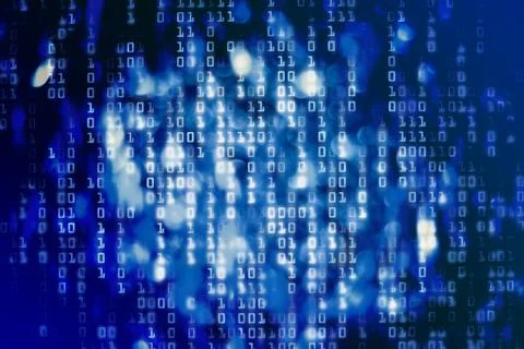 Information war. blue binary code blocks flowing downward. danger, war, confl Stock Photos