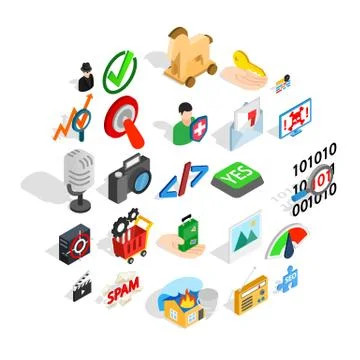Information war icons set, isometric style Stock Illustration