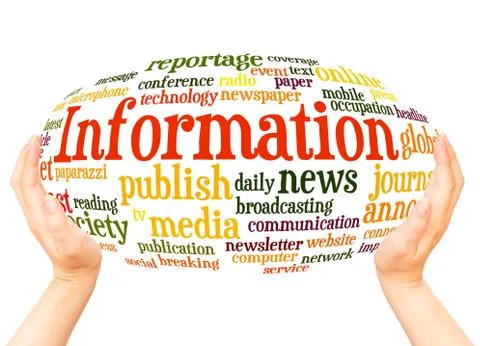 Information word cloud hand sphere concept Stock Photos