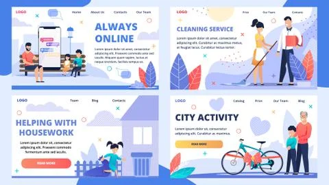 Informational Poster Set Written Always Online. Helping with Housework. Clean Stock Illustration