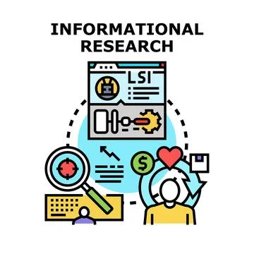 Informational research process for data analysis and marketing strategy Stock Illustration