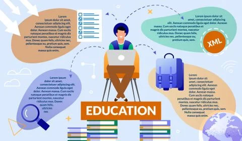 Informative Banner Guy Gets Interactive Education. Guy is Sitting on Chair St Stock Illustration