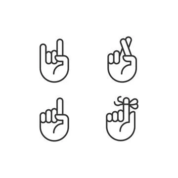 Informative hand gestures pixel perfect linear icons set 스톡 일러스트