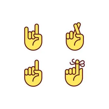 Informative hand gestures pixel perfect RGB color icons set Stock Illustration