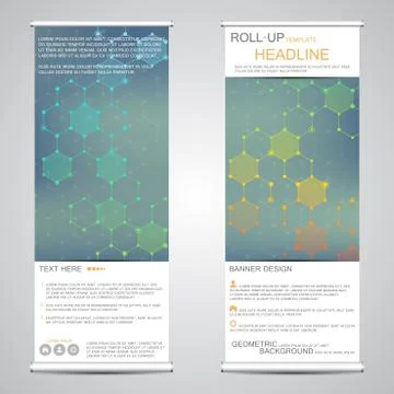 Informative vertical roll up banner, for public and corporate presentations Stock Illustration