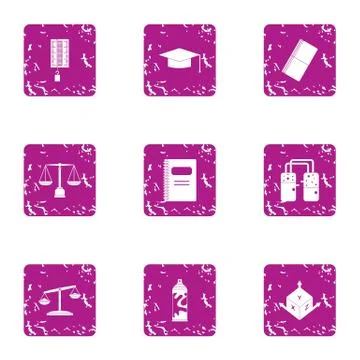 Informed decision icons set, grunge style Stock Illustration