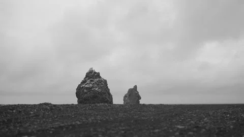 Infrared BW Basalt Sea Stacks and Clouds Time-Lapse 5s Iceland 4K ProRes Stock Footage 336479755