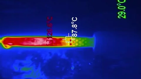 Infrared Camera Measuring High Temperature of a Soldering Iron Tip Stock Footage 315085556
