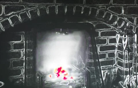 An infrared camera view of a coal fire burning in a domestic hearth Stock Photos